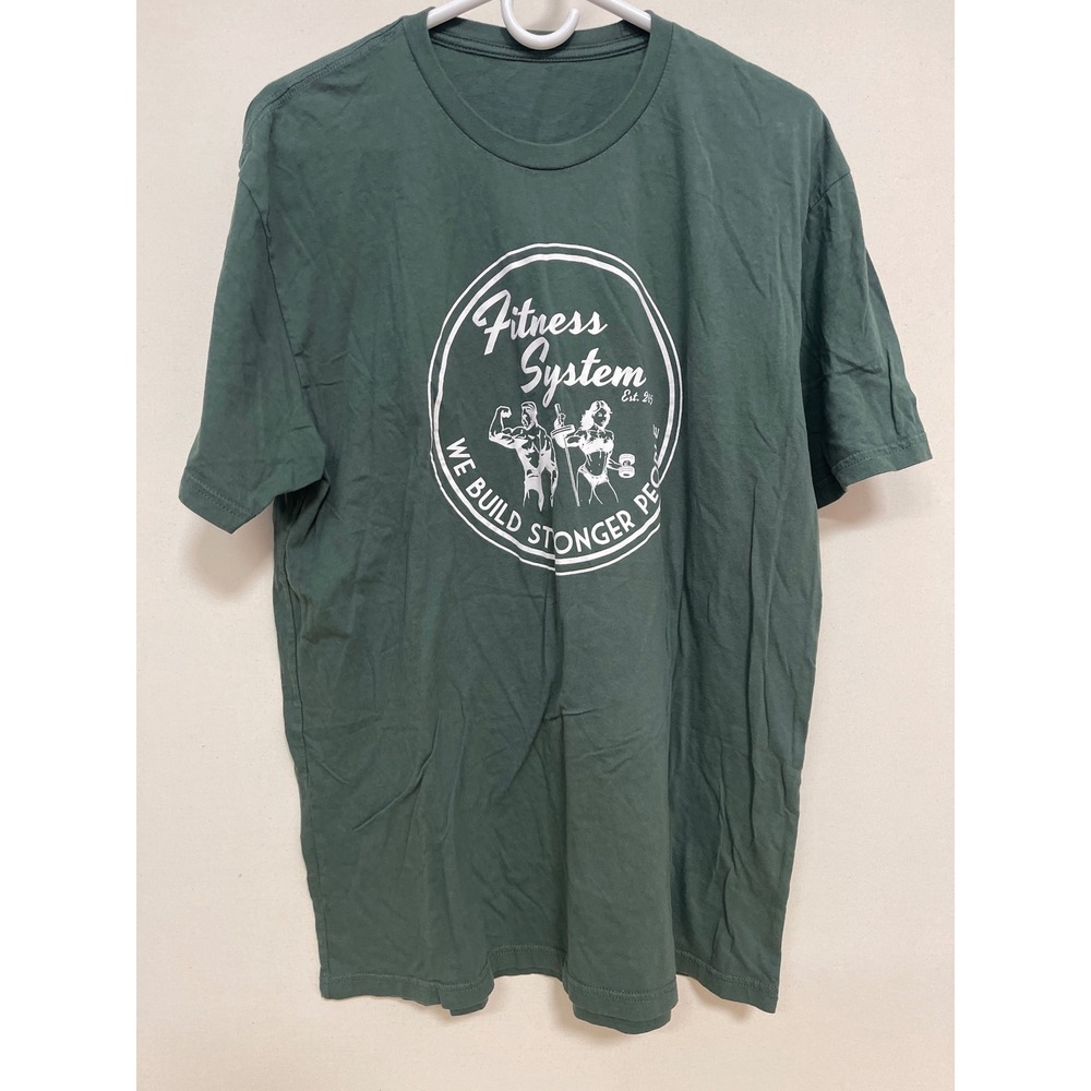 Fitness System We Build Stronger People Graphic T-Shirt Green Gym Workout Tee